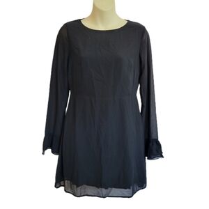 𝅺LINE & Dot Black Jayne Mini Bell Sleeve Chiffon Overlay Dress Size XS